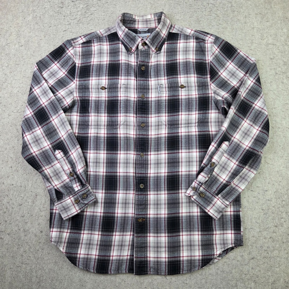Carhartt Flannel Shirt Womens M Black Red Plaid Relaxed Long Sleeve Fall 101747